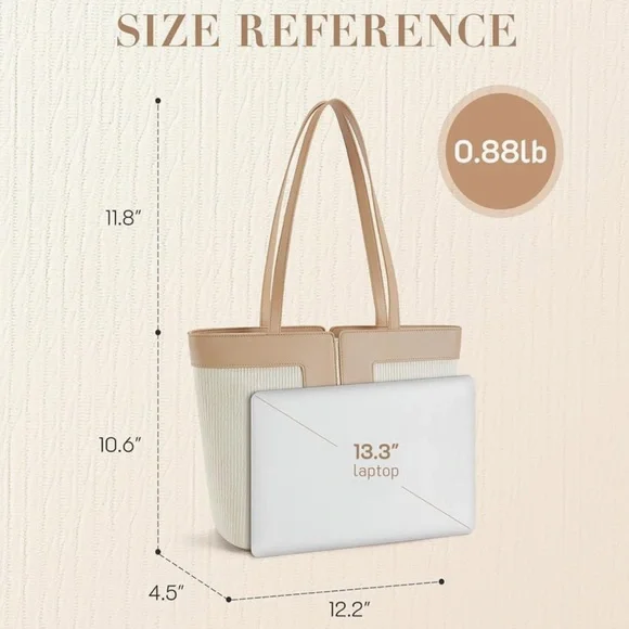 *New* Quilted Shoulder Bag/Tote Bag W/ Zipper - Tan and Beige - Picture 2 of 7